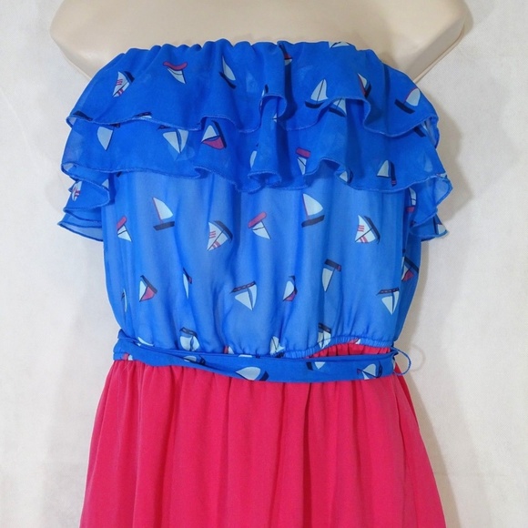 Maurices Strapless Tiered Ruffle Nautical Dress - Picture 2 of 6